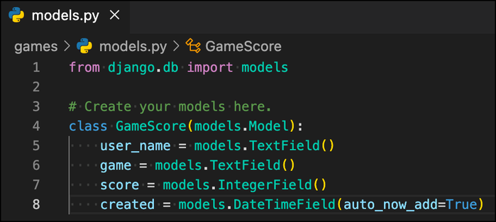 Create GameScore Model