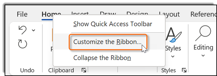 right-click ribbon
