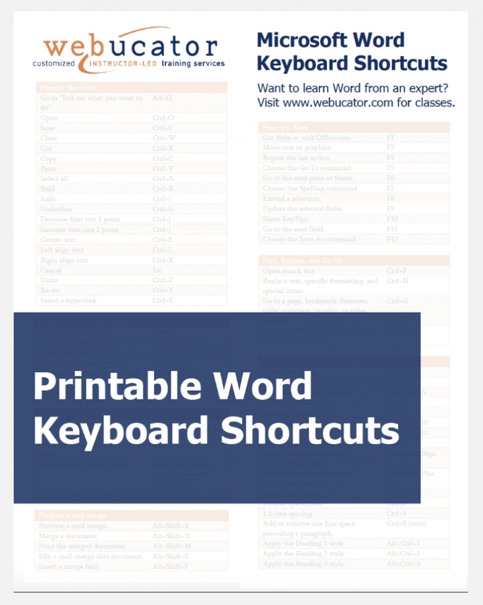 Webucator Free Word Keyboard Shortcuts